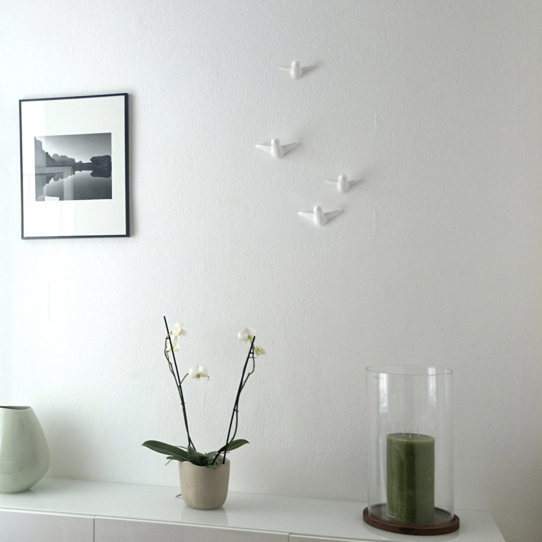 WHITE BIRD SWARM - decorative birds - set of 4 - white | Formpoet