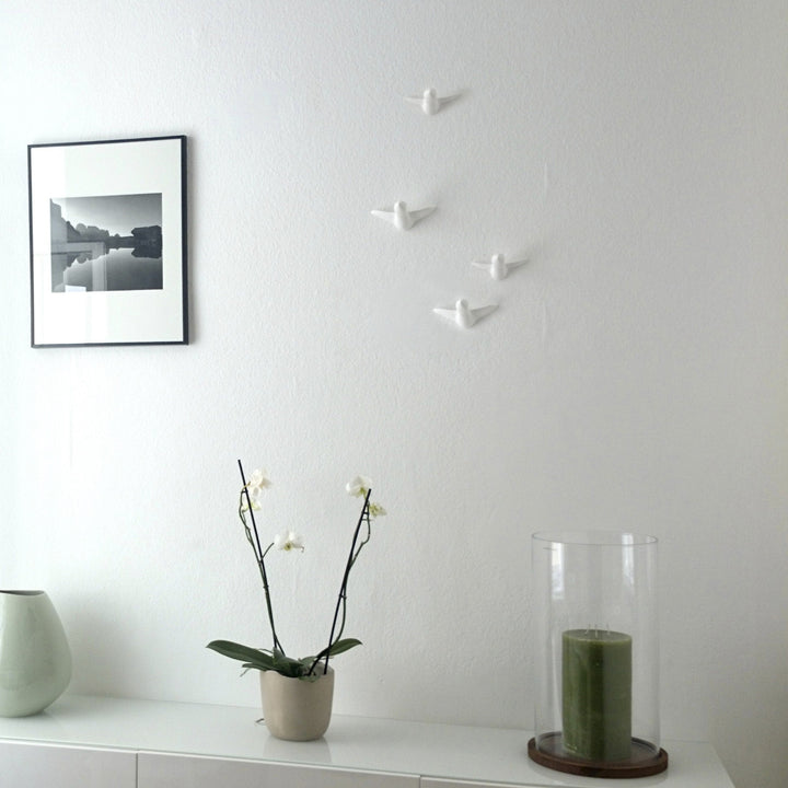 WHITE BIRD SWARM - decorative birds - set of 4 - white | Formpoet