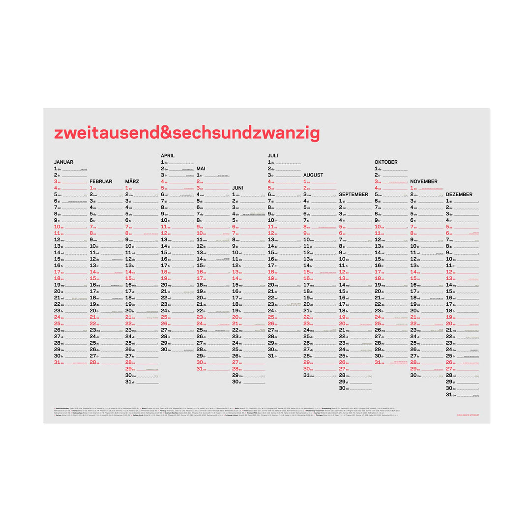 zweitausend&sechsundzwanzig - JAHRES-WANDKALENDER 2026 - Neon-Korall Schwarz Gold - A1 84×59 cm | rikiki