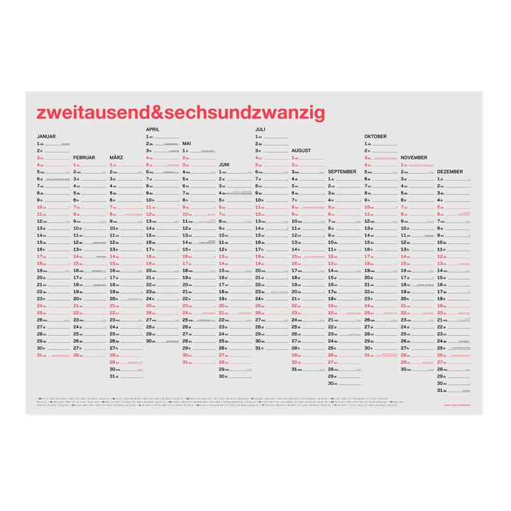 zweitausend&sechsundzwanzig - JAHRES-WANDKALENDER 2026 - Neon-Korall Schwarz Gold - A2 59x42 cm | rikiki