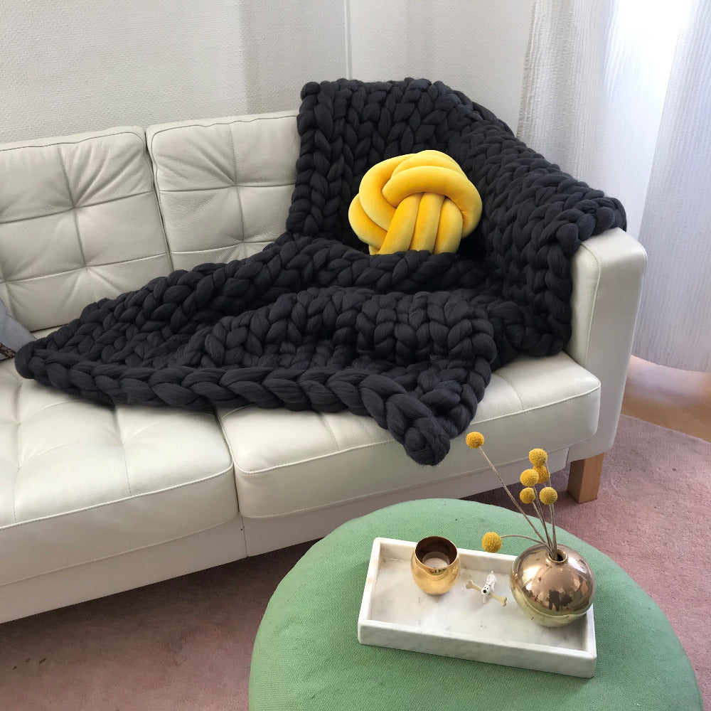 Wool blanket 'Cosima Chunky Knit Anthracite'
