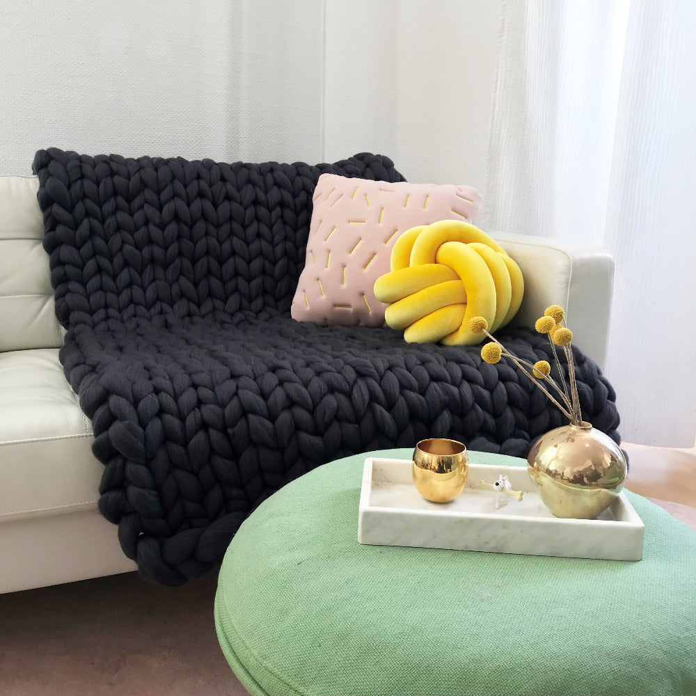 Wool blanket 'Cosima Chunky Knit Anthracite'