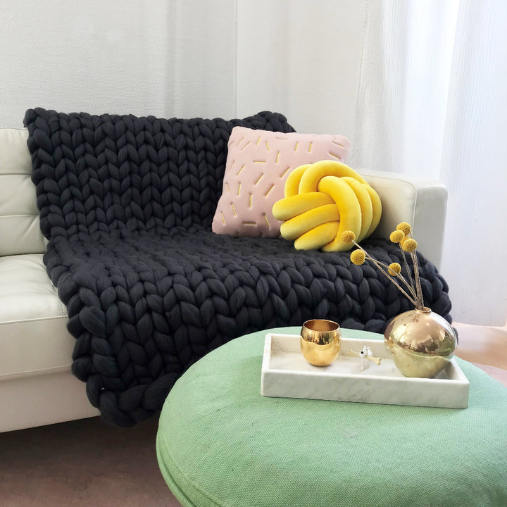 Wool blanket 'Cosima Chunky Knit Anthracite'