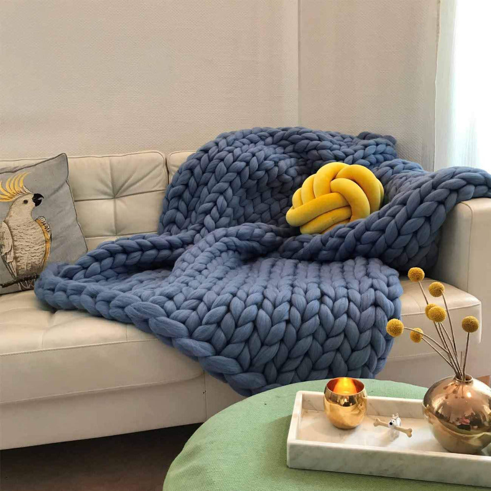 Wool blanket 'Cosima Chunky Knit Smoke Blue'