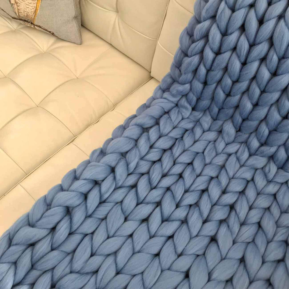 Wool blanket 'Cosima Chunky Knit Smoke Blue'