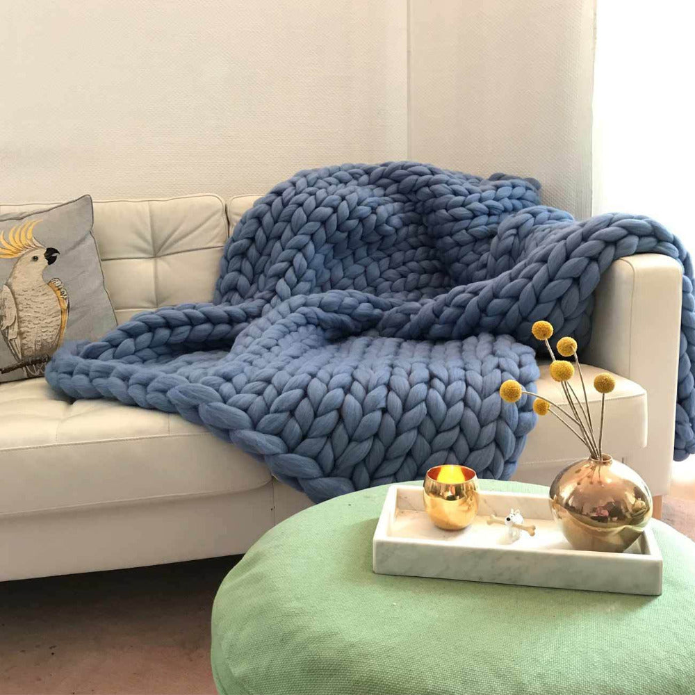 Wool blanket 'Cosima Chunky Knit Smoke Blue'