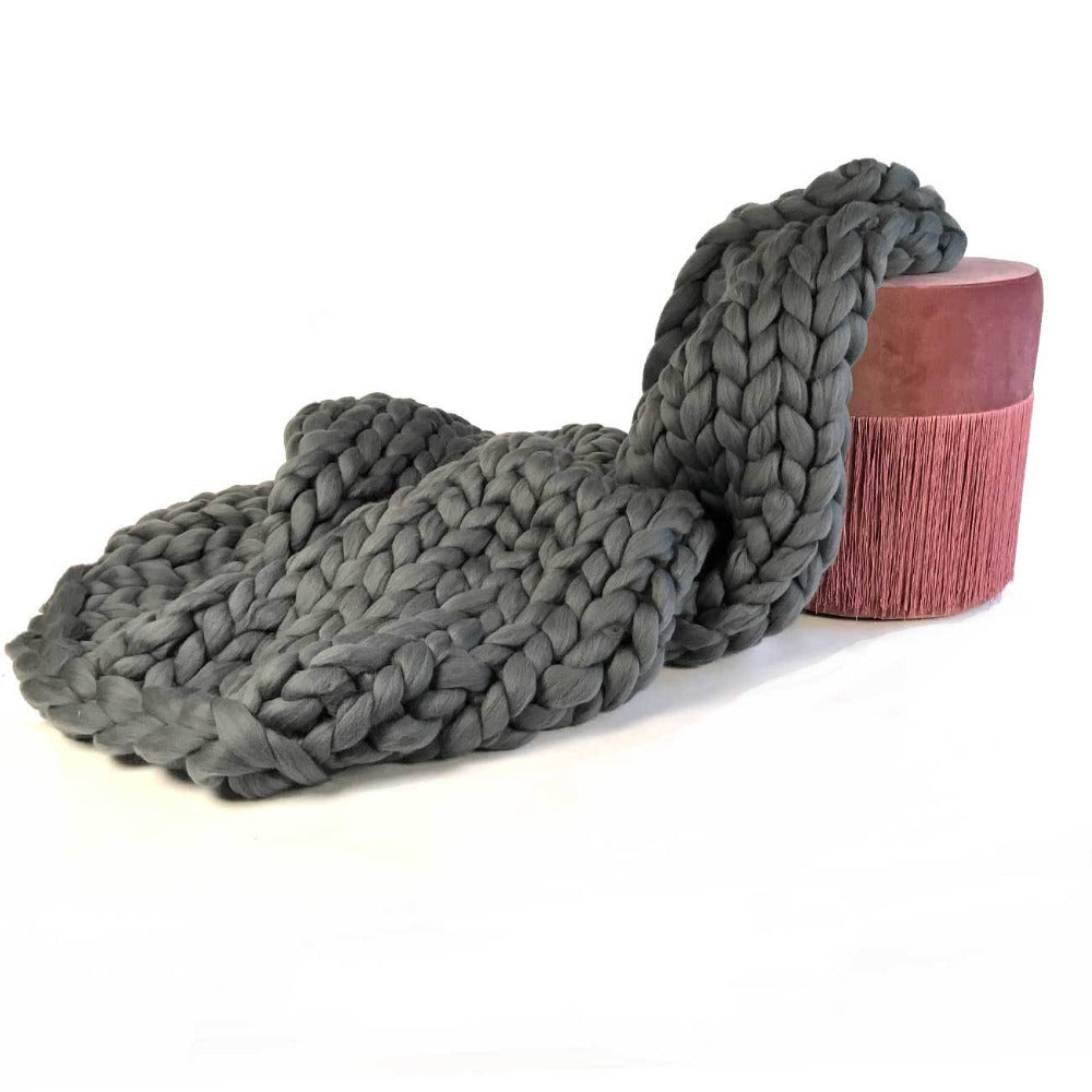 Wool blanket 'Cosima Chunky Knit Grey'