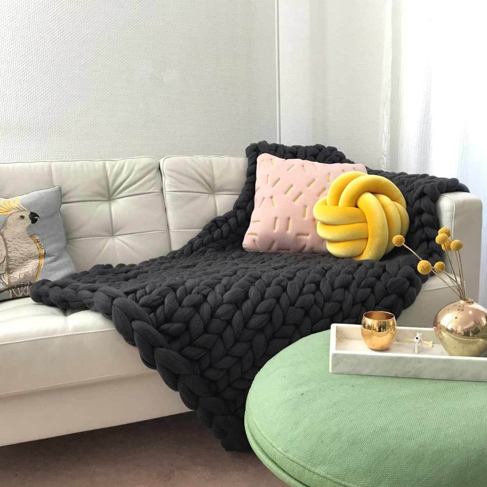 Wool blanket 'Cosima Chunky Knit Anthracite'