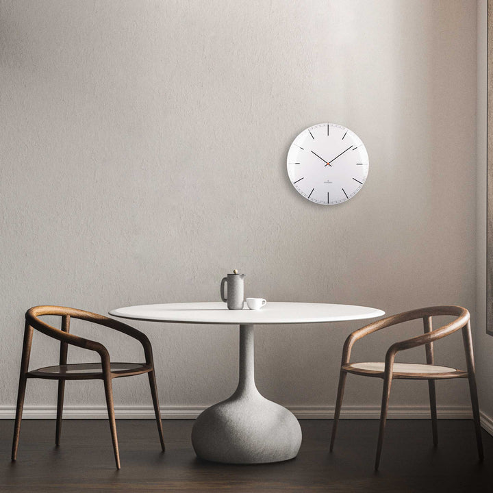 ONE INDEX DOME | Silent WALL CLOCK | stainless steel with white dial & indices | Huygens