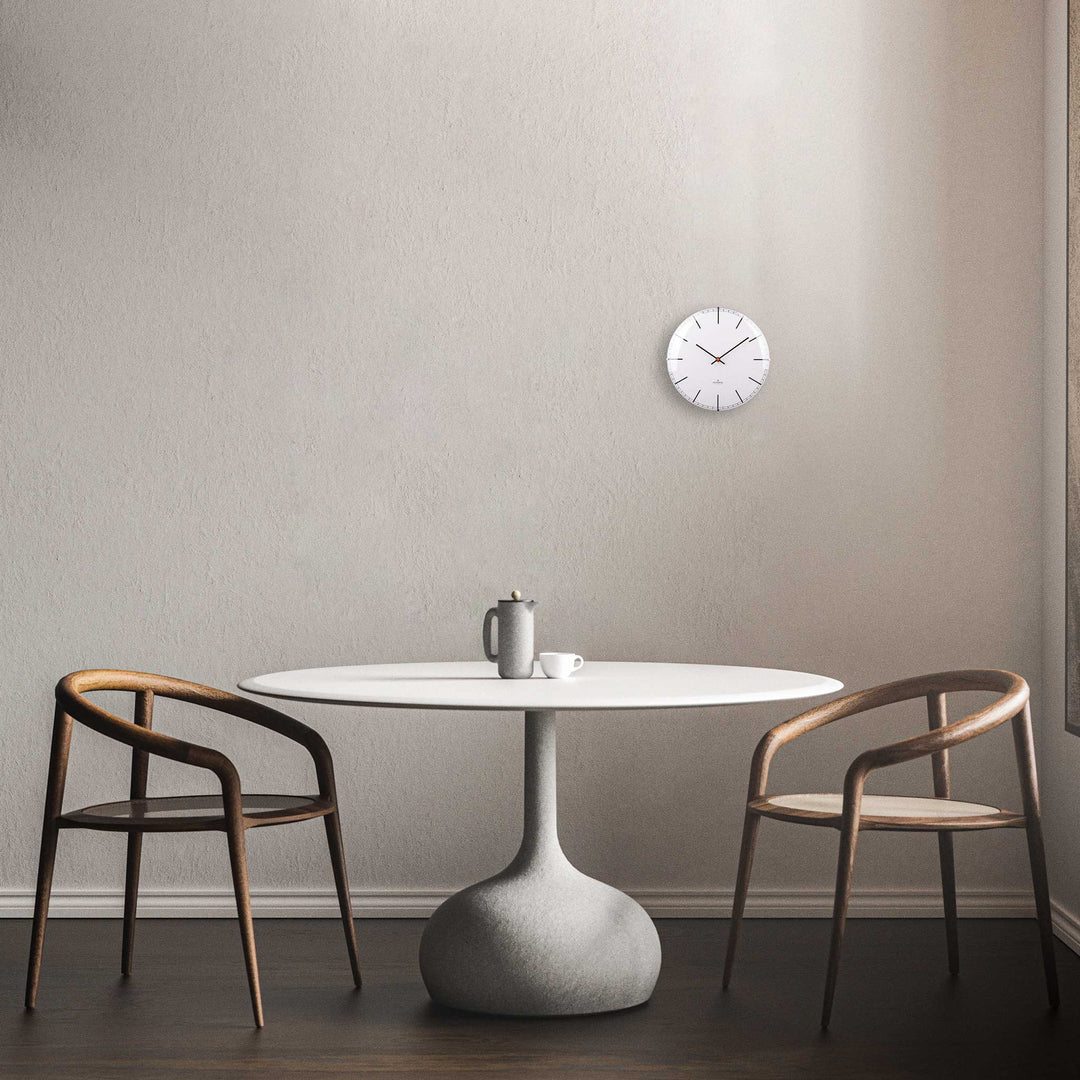 ONE INDEX DOME | Silent WALL CLOCK | stainless steel with white dial & indices | Huygens