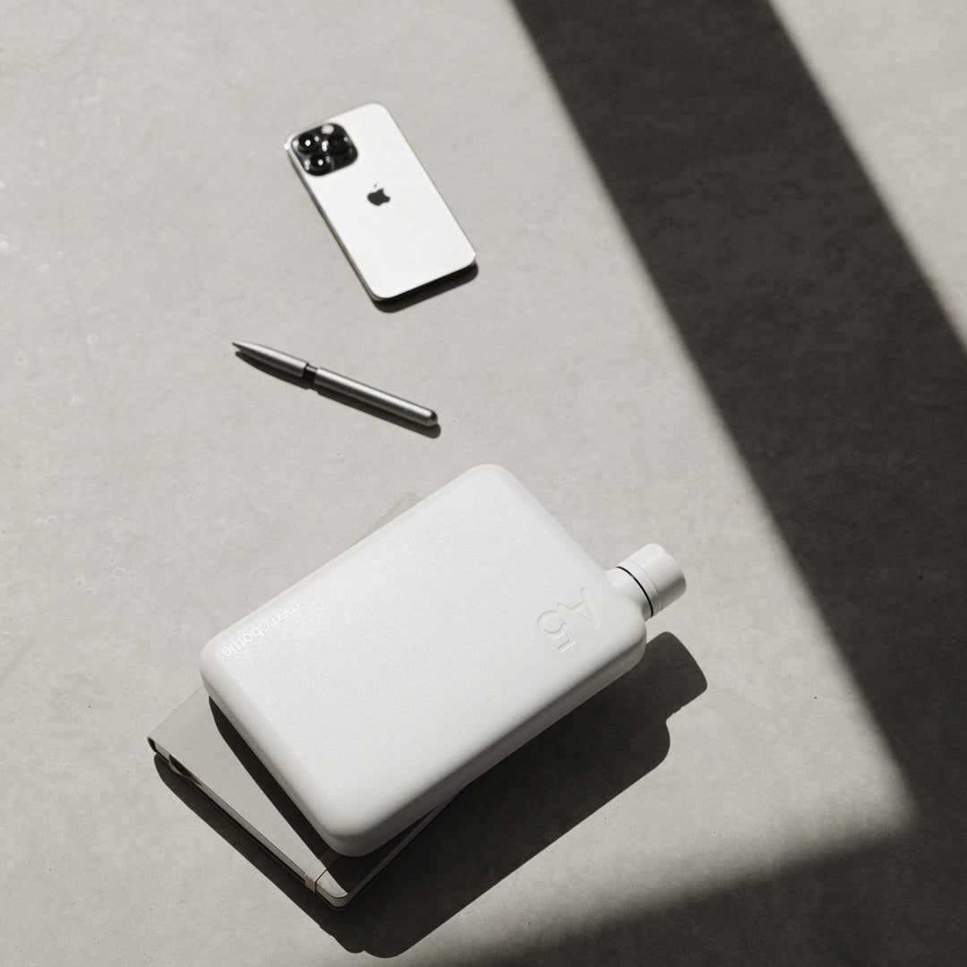 A5 Stainless Steel memobottle™ White | slimline reusable WATER BOTTLE | 1050 ml