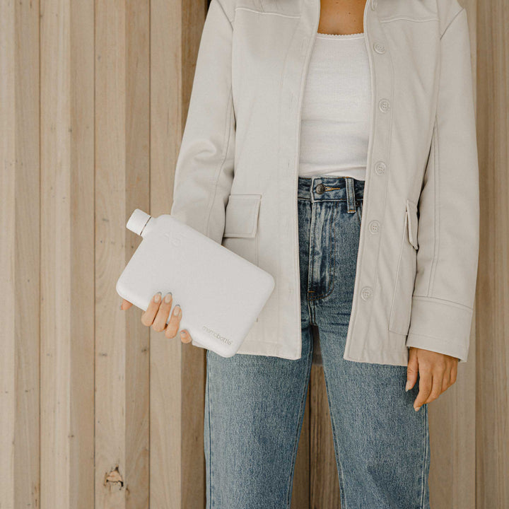 A5 Stainless Steel memobottle™ White | slimline reusable WATER BOTTLE | 1050 ml