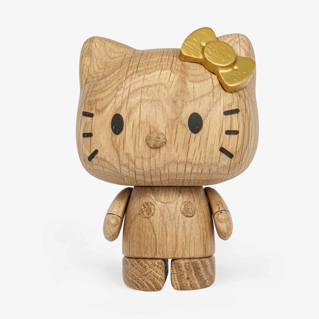 HELLO KITTY small with golden Bow - 50th Anniversary Edition - Wooden Figurine Oak 14 cm high | boyhood