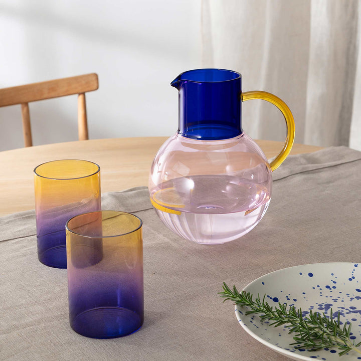 GRADIENT GLASSES THREE TONE - dreifarbige Trinkgläser Blau, Pink & Gelb im 2er Set | Block Design