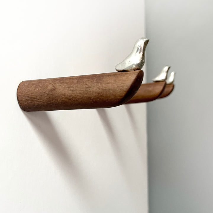 BIRD - coat hooks made of wood & pewter - set of 3 | Formpoet