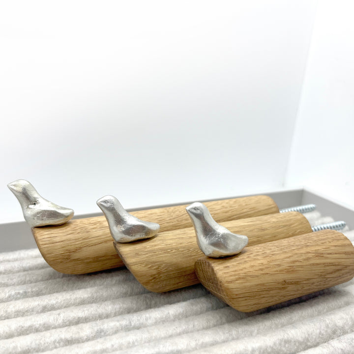 BIRD - coat hooks made of wood & pewter - set of 3 | Formpoet