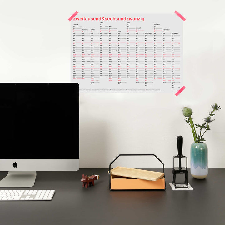 zweitausend&sechsundzwanzig - WALL CALENDAR 2026 - Neon-Coral Black Gold - A2 59x42 cm | rikiki