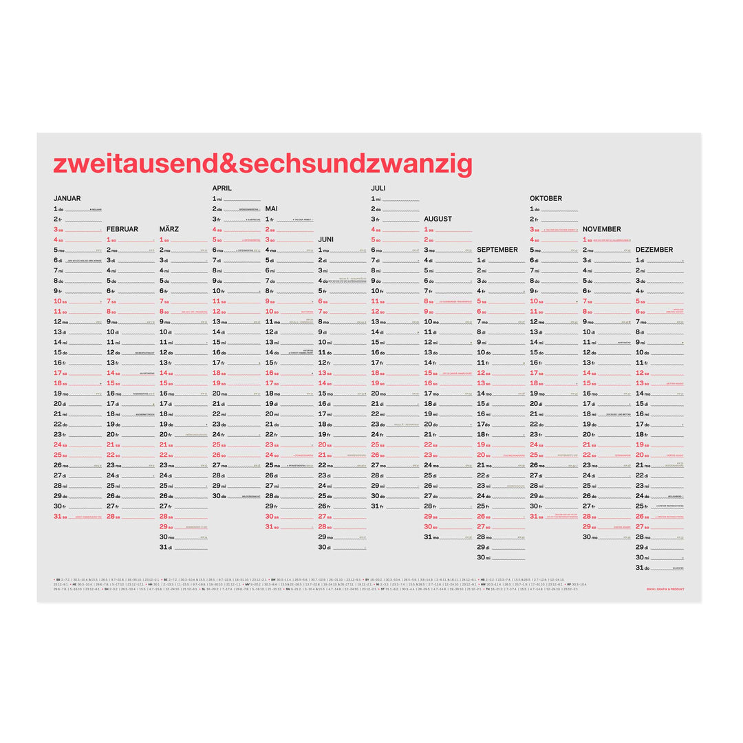 zweitausend&sechsundzwanzig - WALL CALENDAR 2026 - Neon-Coral Black Gold - A2 59x42 cm | rikiki