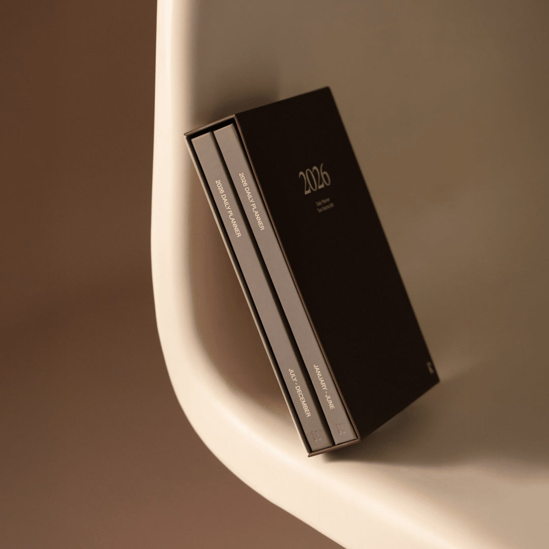 DAILY PLANNER 2026 LATTE - two-piece Daily Planner & Calendar Set - Hardcover A5 | KarstGoods