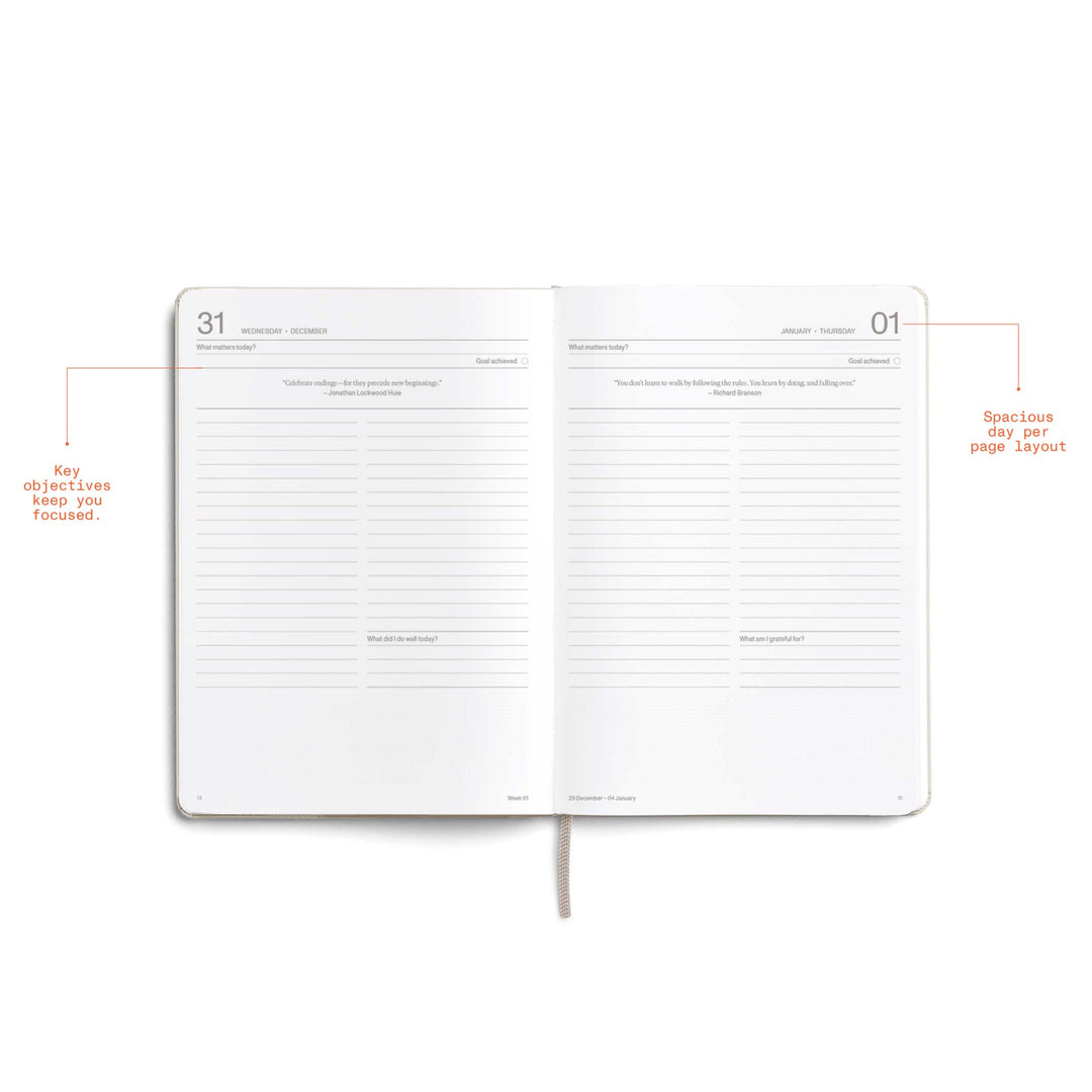 DAILY PLANNER 2026 LATTE - two-piece Daily Planner & Calendar Set - Hardcover A5 | KarstGoods