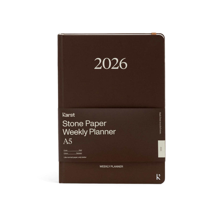 WEEKLY PLANNER 2026 ESPRESSO - Planner & Calendar Hardcover A5 | Karst Stone Paper