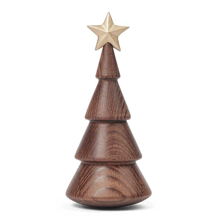 THE CHRISTMAS TREE - Dark Wooden Christmas Tree with Gold Star - Tumble Toy 16 cm high | Thor Høy | Spring Copenhagen