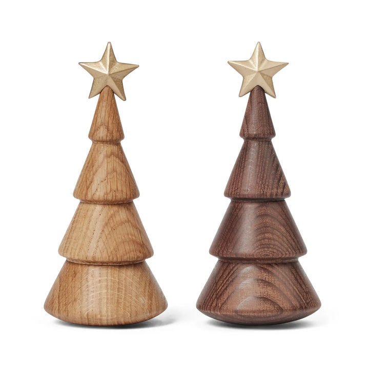 THE CHRISTMAS TREE - Dark Wooden Christmas Tree with Gold Star - Tumble Toy 16 cm high | Thor Høy | Spring Copenhagen