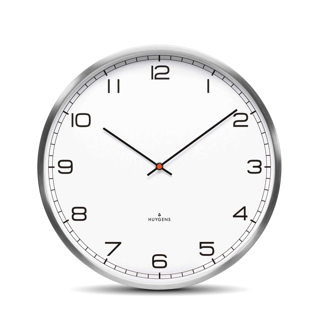 ONE ARABIC | Silent WALL CLOCK | stainless steel with white dial & Arabic digits | Huygens