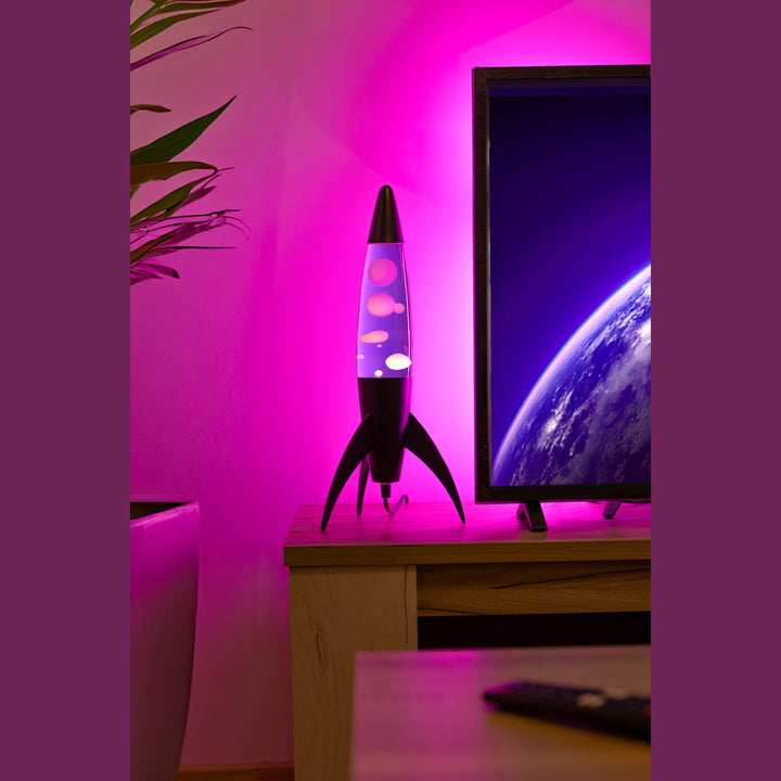 Lavalampe Rocket – Schwarz · Very Peri Lava · Retro · 45 cm | Fisura · Tischlampe