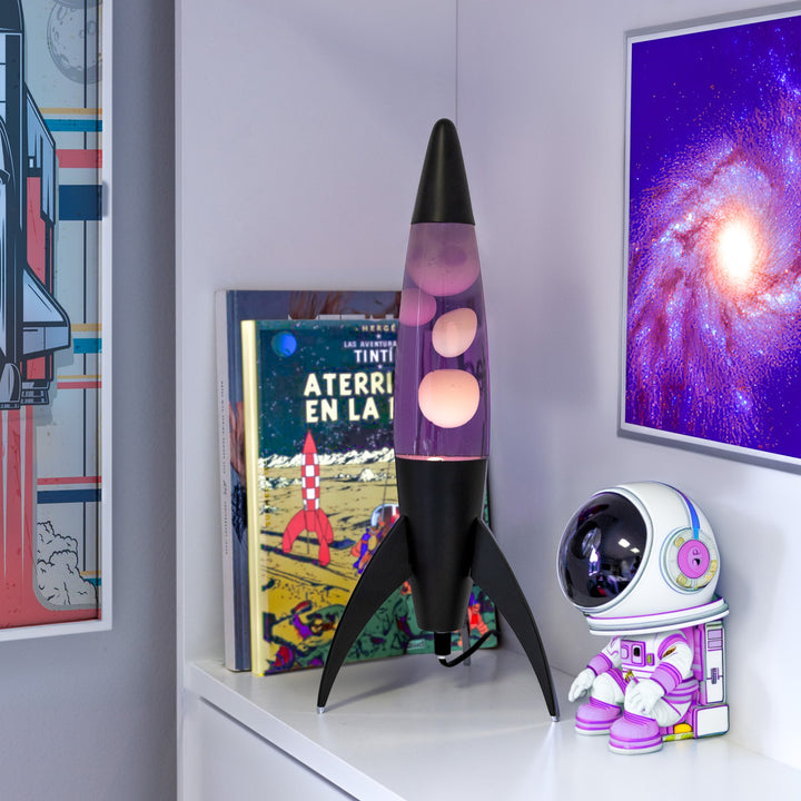 Lavalampe Rocket – Schwarz · Very Peri Lava · Retro · 45 cm | Fisura · Tischlampe