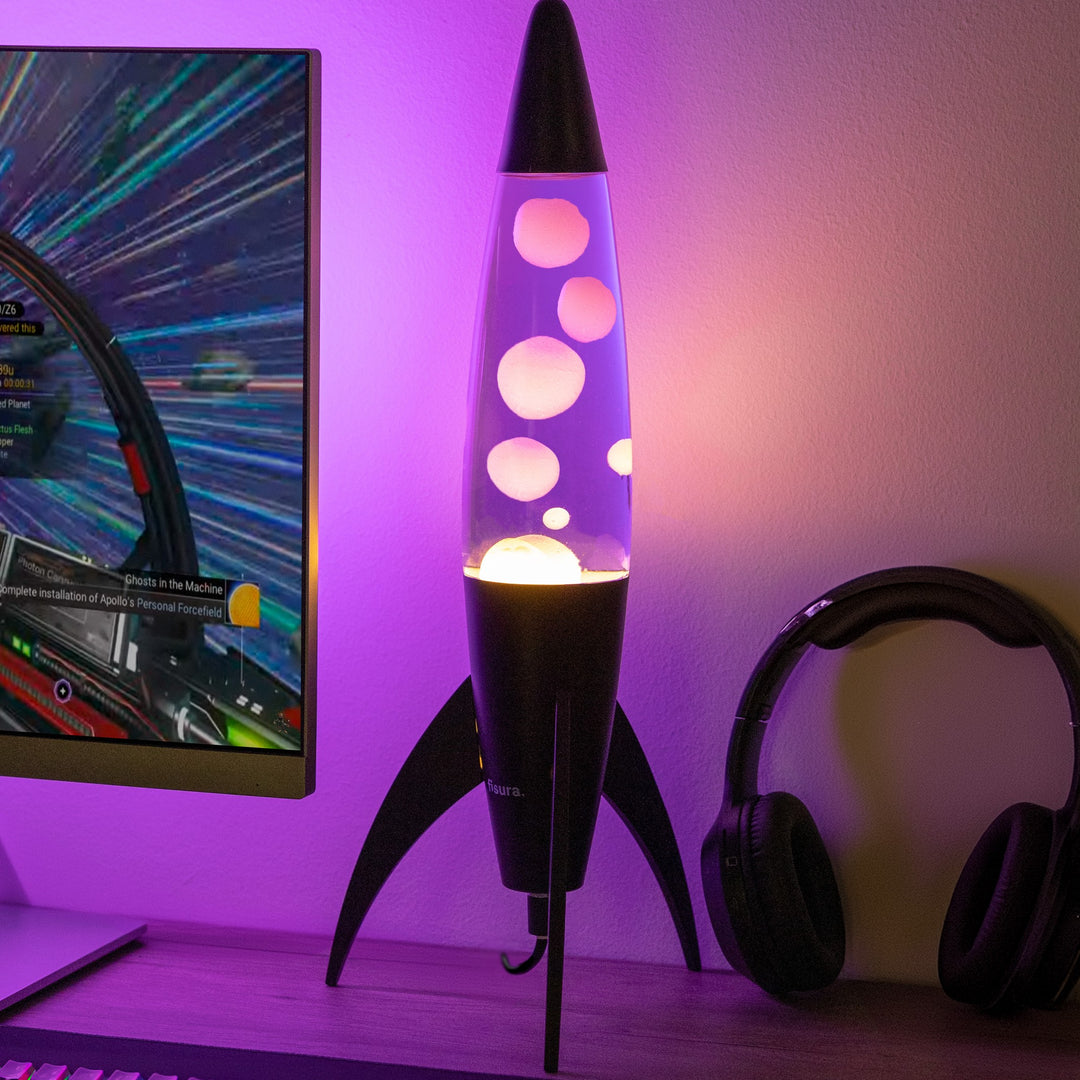 Lavalampe Rocket – Schwarz · Very Peri Lava · Retro · 45 cm | Fisura · Tischlampe