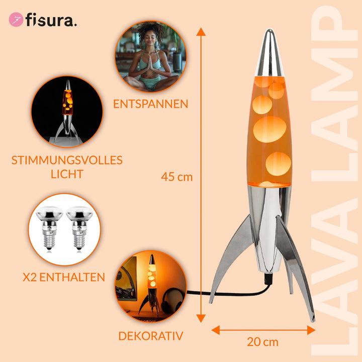 Lava Lamp Rocket – Orange Gradient · Retro · 45 cm | Fisura · Table Lamp