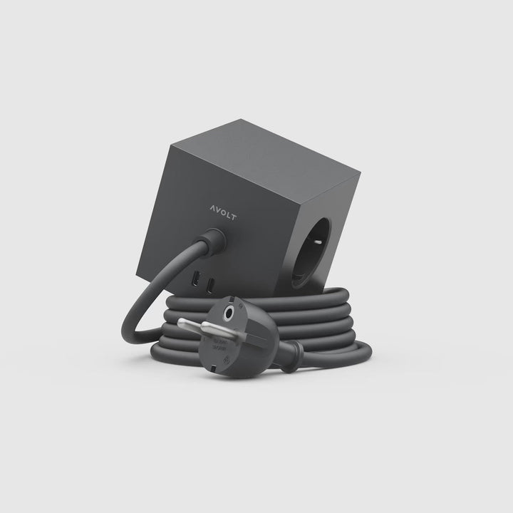 Power Strip "Square 1" – Black · USB-C 30W · 3 m | Avolt