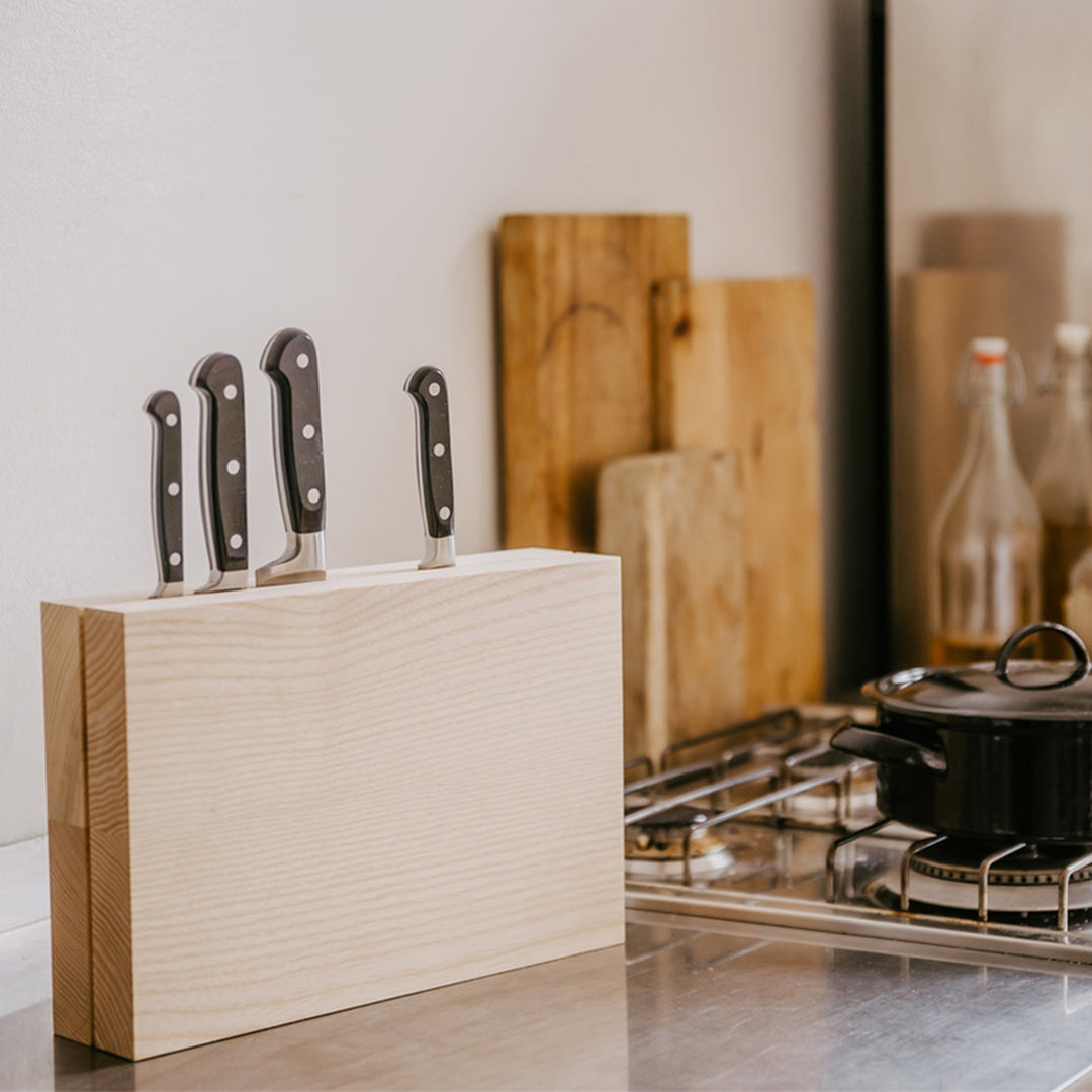 Knife Block "Timber Twin" – Ash Wood · 22 cm | side by side