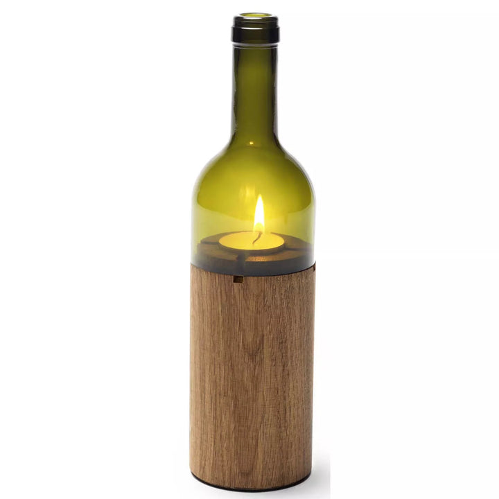 Candle Lantern WeinLicht – Oak & Green Glass · 28 cm | side by side