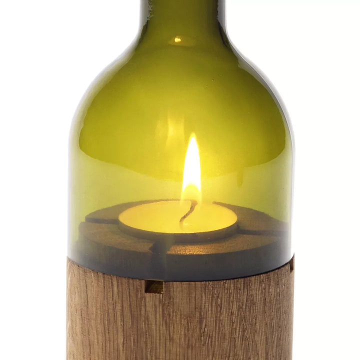 Candle Lantern WeinLicht – Oak & Green Glass · 28 cm | side by side