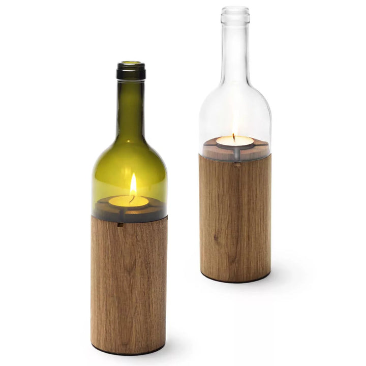 Candle Lantern WeinLicht – Oak & Green Glass · 28 cm | side by side
