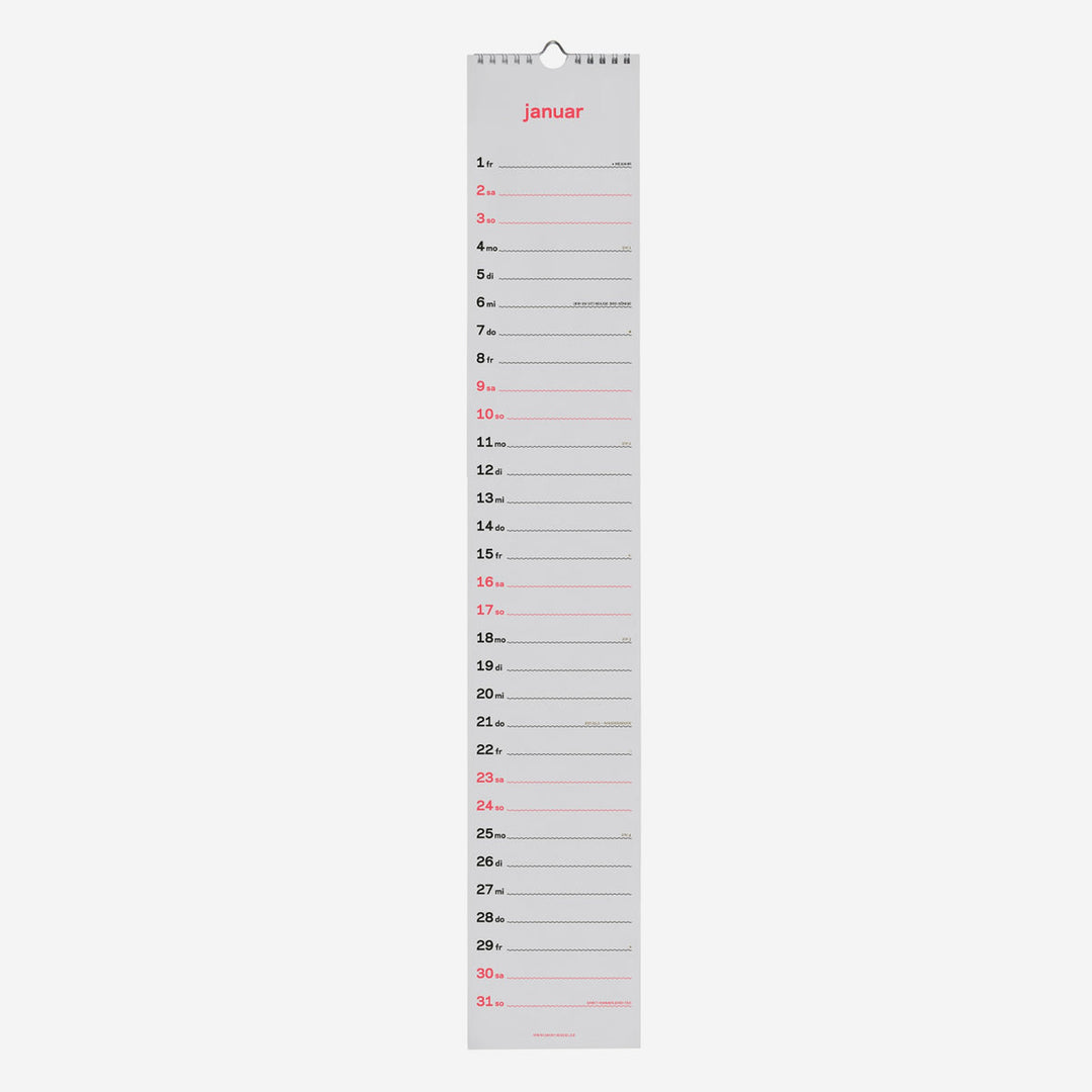 zweitausend&sechsundzwanzig - SLIM WALL CALENDAR 2026 - Neon-Coral Black Gold - 12×69 cm | rikiki