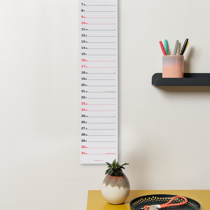 zweitausend&sechsundzwanzig - SLIM WALL CALENDAR 2026 - Neon-Coral Black Gold - 12×69 cm | rikiki