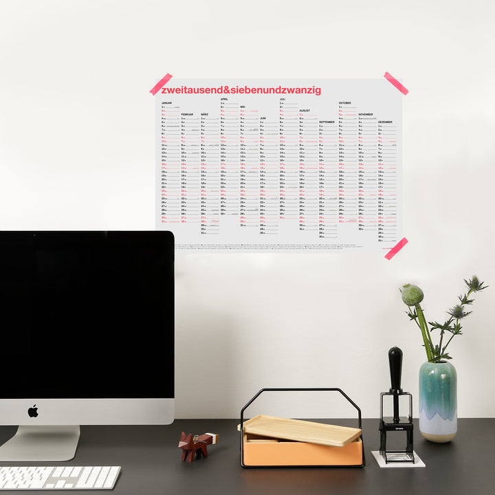Annual Wall Calendar 2027 – German · Neon Coral · A2 | rikiki