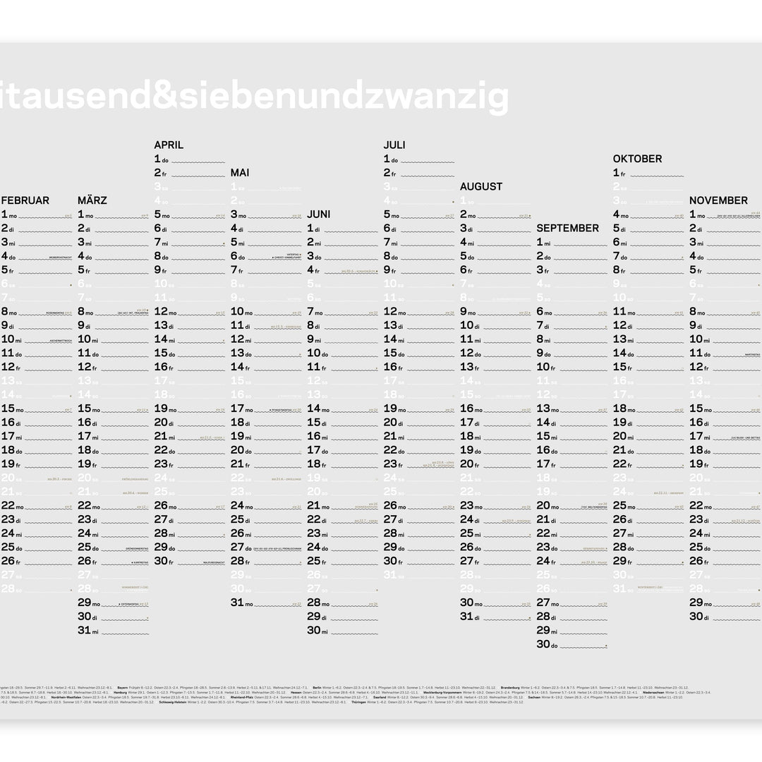 Jahreskalender 2027 – Siebdruck · Weiß · A1 | rikiki