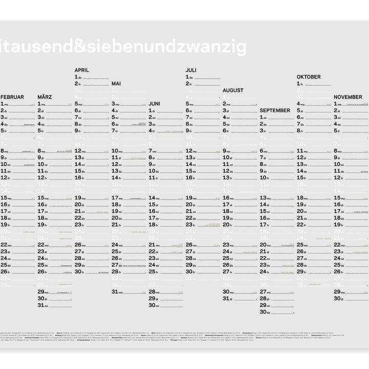 Jahreskalender 2027 – Siebdruck · Weiß · A1 | rikiki