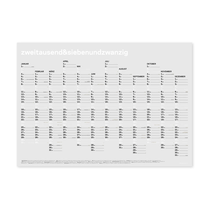 Jahreskalender 2027 – Siebdruck · Weiß · A1 | rikiki