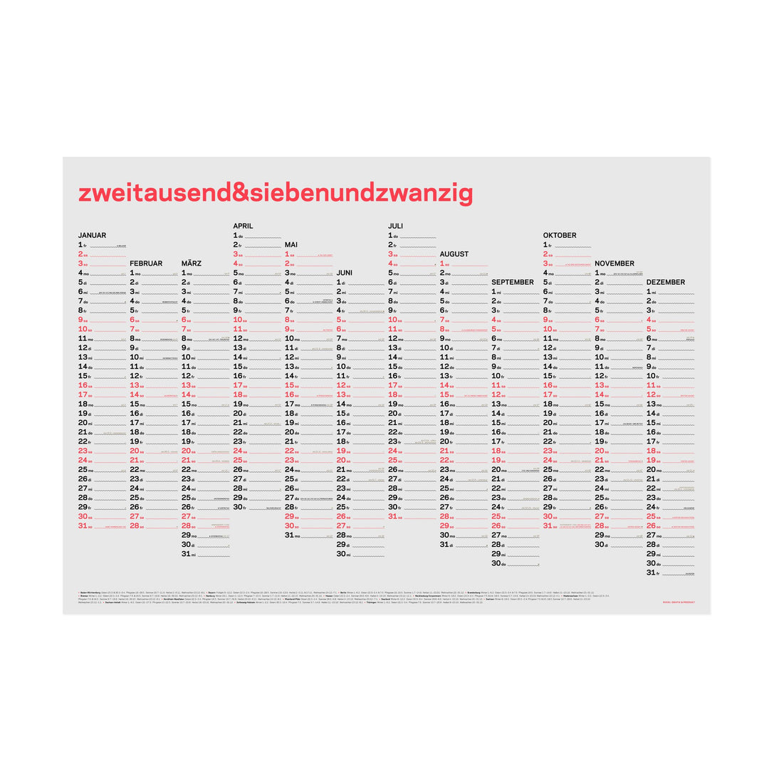 Annual Wall Calendar 2027 – German · Neon Coral · A1 | rikiki