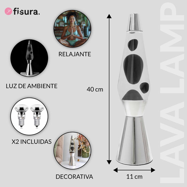Lavalampe Bullet – Schwarz · Retro · 41 cm | Fisura