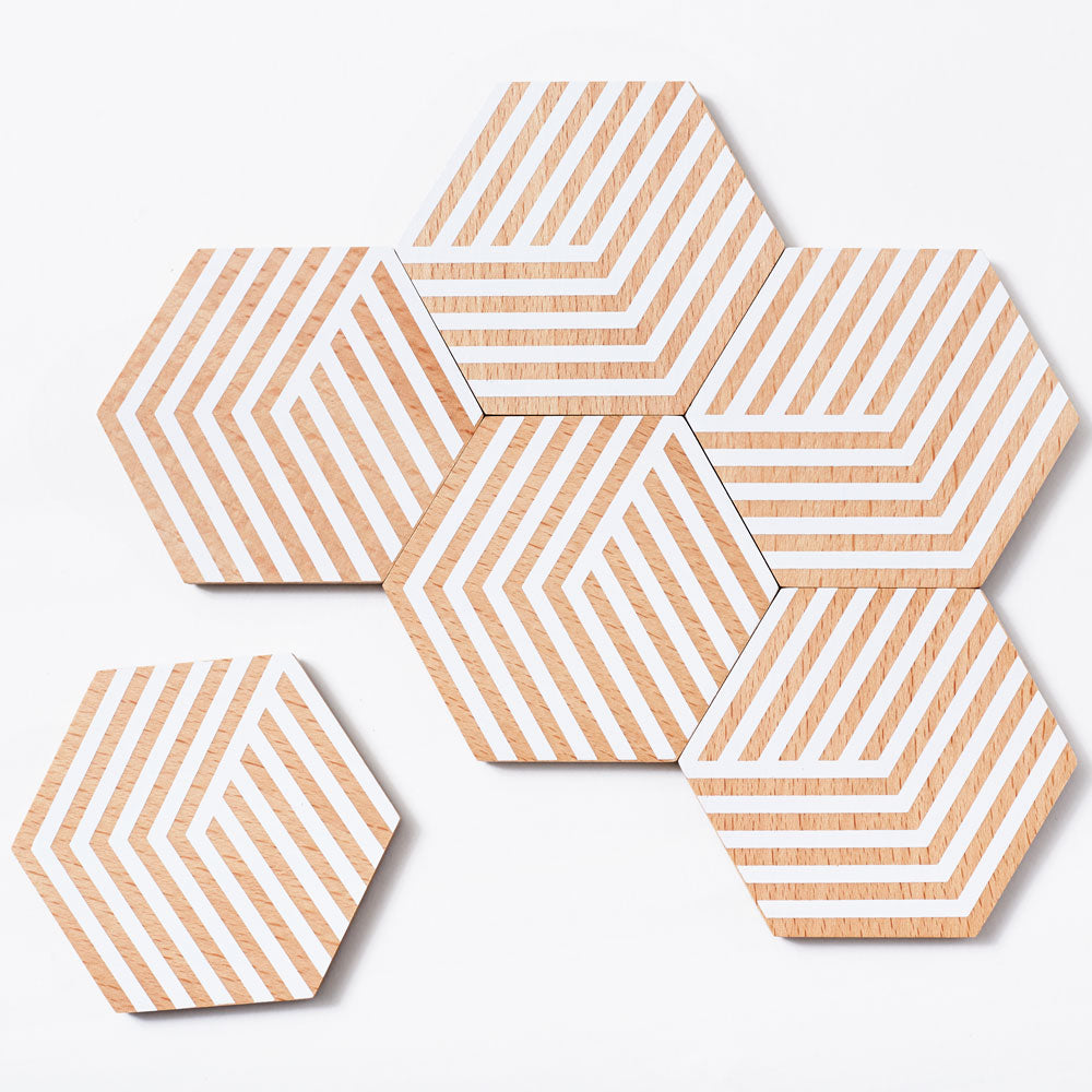 TABLE TILES Optic | GLAS-UNTERSETZER aus Holz mit 3D Grafik | 6er Set | Bower | Areaware