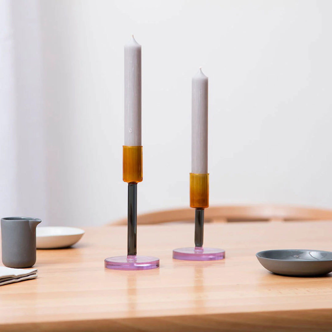 GLASS CANDLESTICK - dreifarbige Glas-KERZENSTÄNDER - Pink Grau Orange