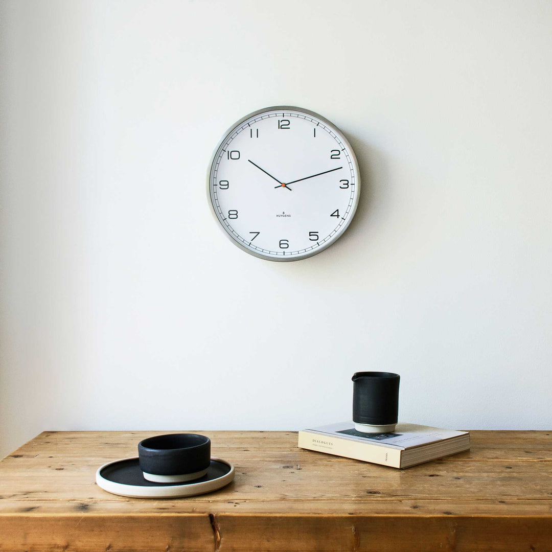 ONE ARABIC | Silent WALL CLOCK | stainless steel with white dial & Arabic digits | Huygens