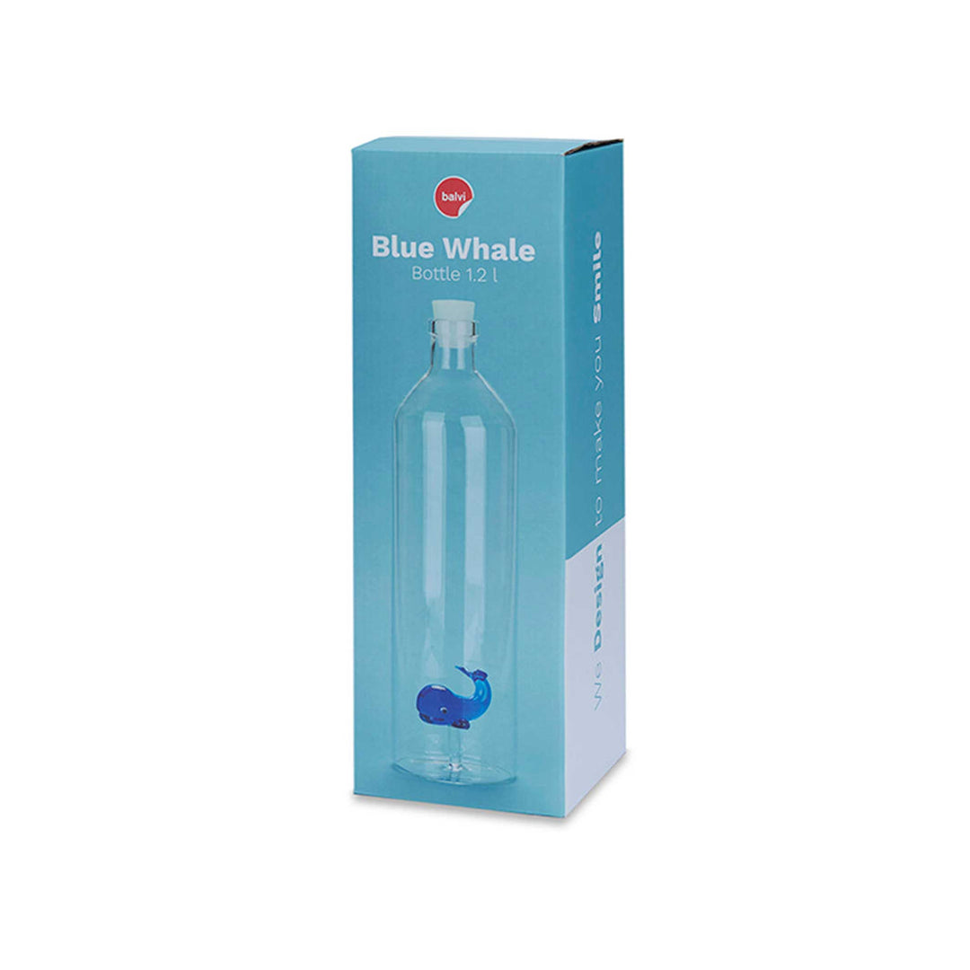 ATLANTIS - Glasflasche mit blauem Wal - 1,2 Liter mit Silikonstopfen | BALVI