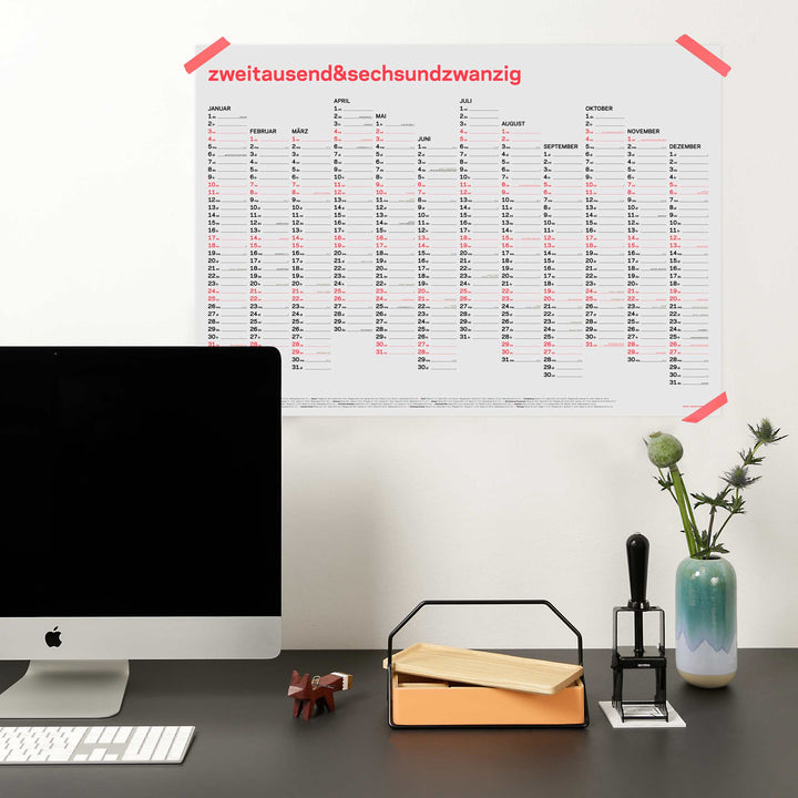 zweitausend&sechsundzwanzig - WALL CALENDAR 2026 - Neon-Coral Black Gold - A1 84×59 cm | rikiki